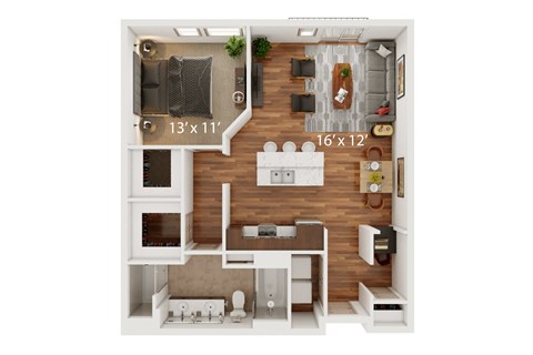 Floor plan for 1 bed, 1 bath, 1011 sqft